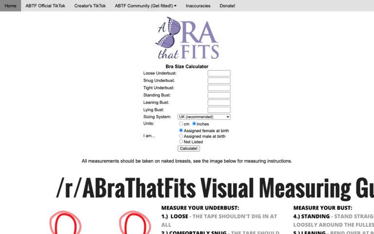 Screenshot of Bra Size Calculator