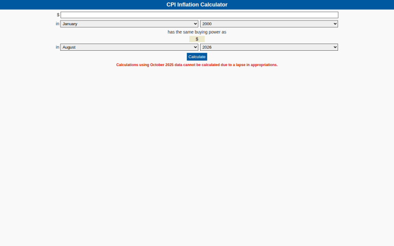 Screenshot of CPI Inflation Calculator
