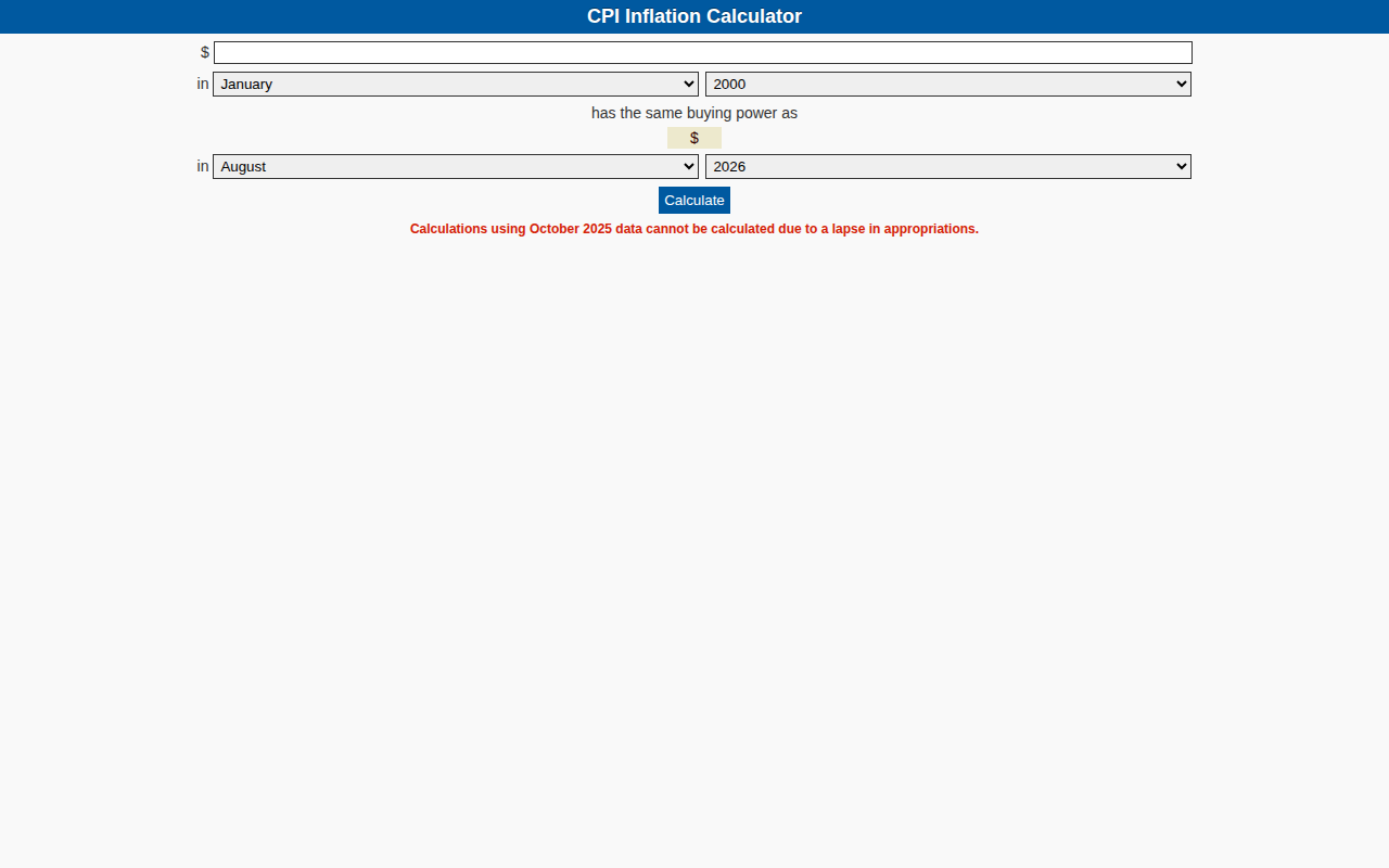 Screenshot of CPI Inflation Calculator