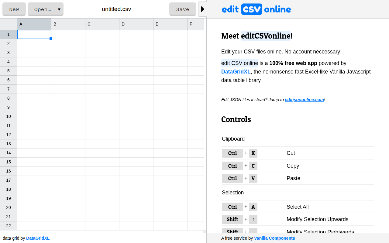 Screenshot of editCSVonline