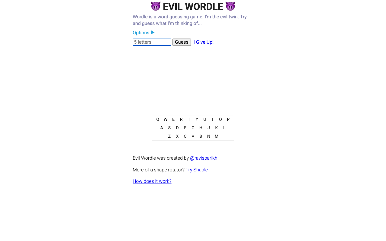 Screenshot of Evil Wordle