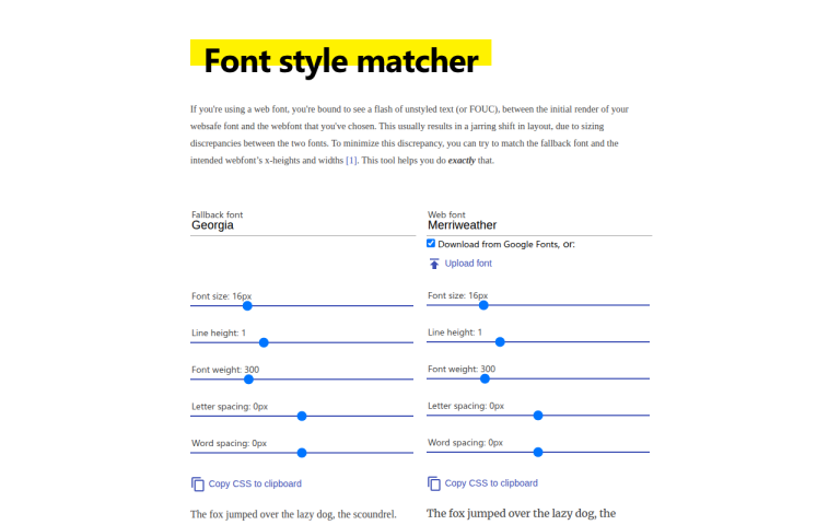 Screenshot of Font style matcher
