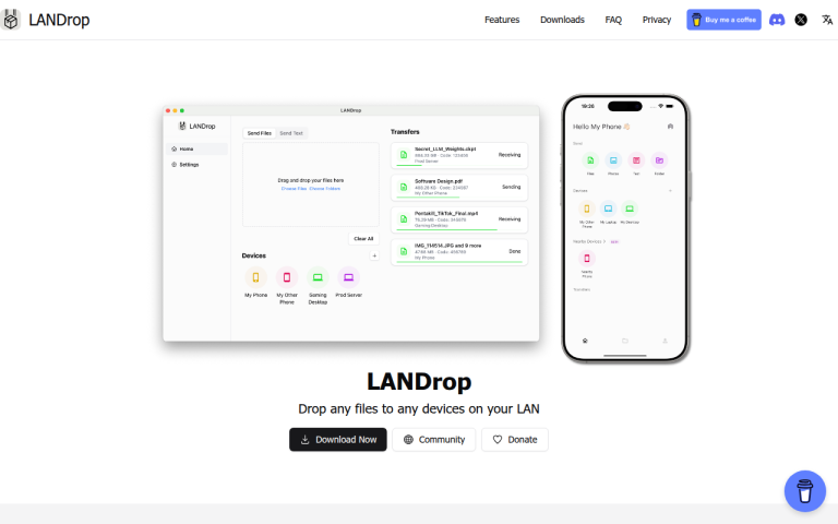 Screenshot of LANDrop