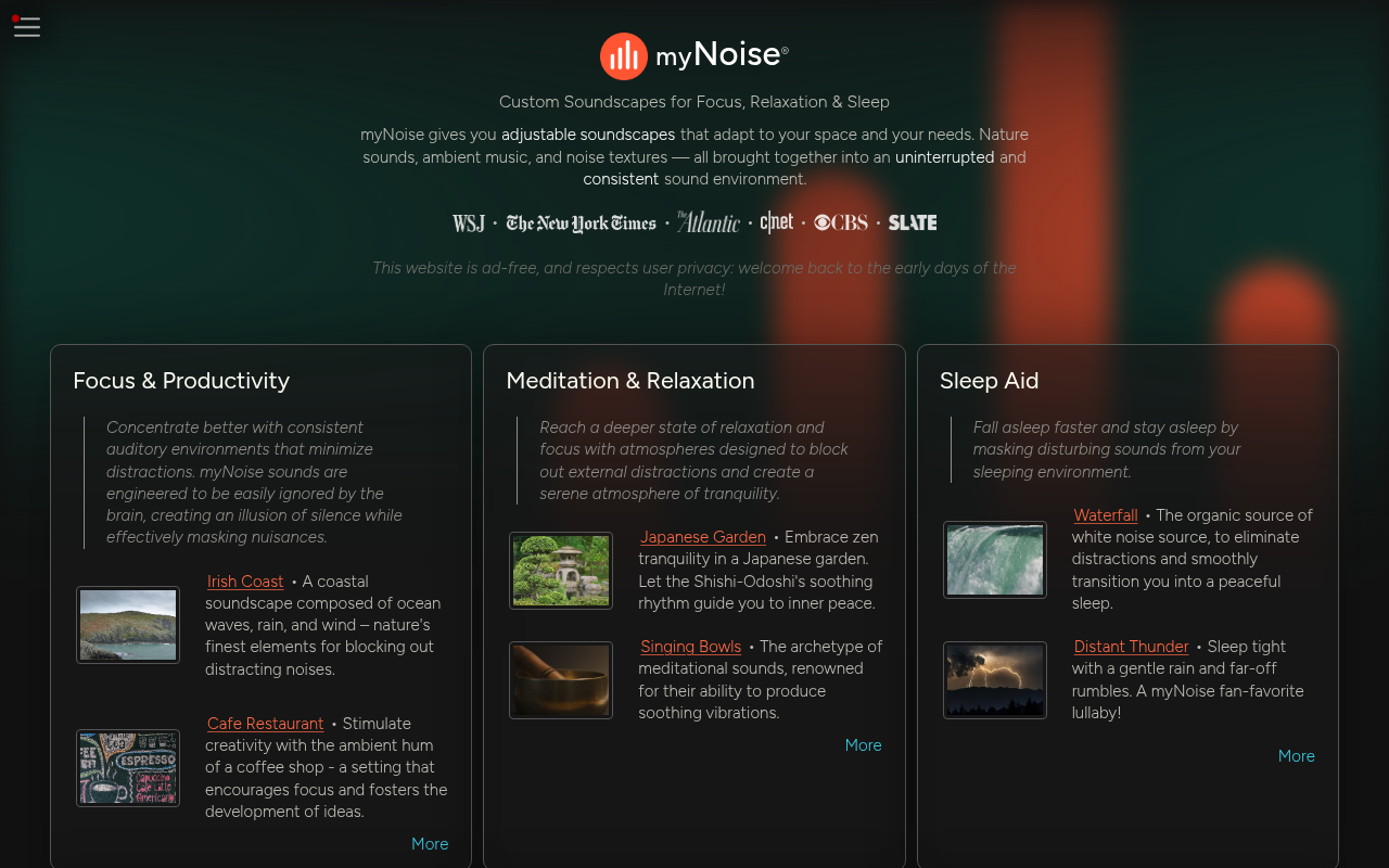 Screenshot of myNoise