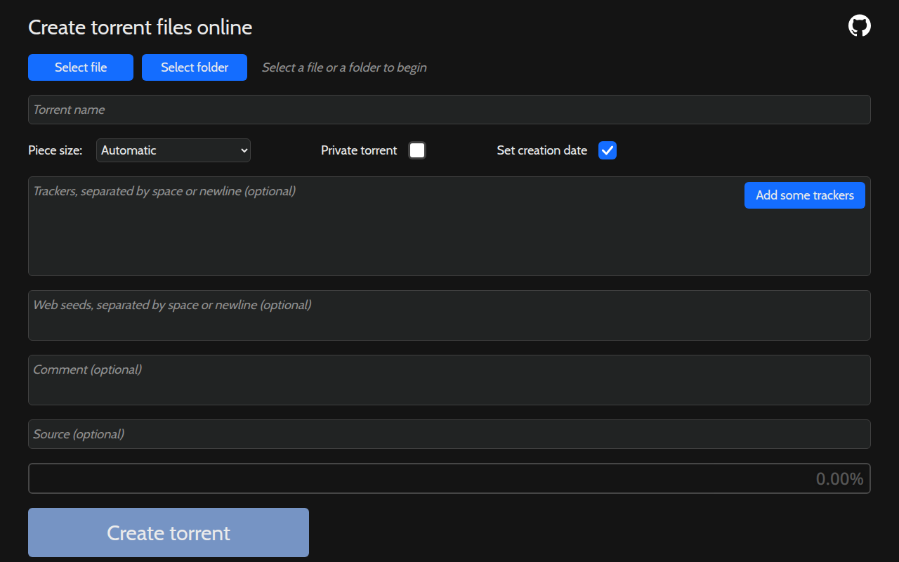 Screenshot of Online torrent creator