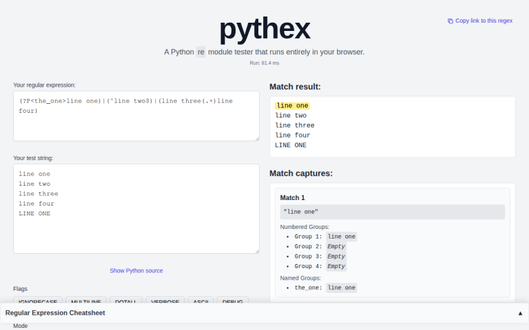 Screenshot of Pythex