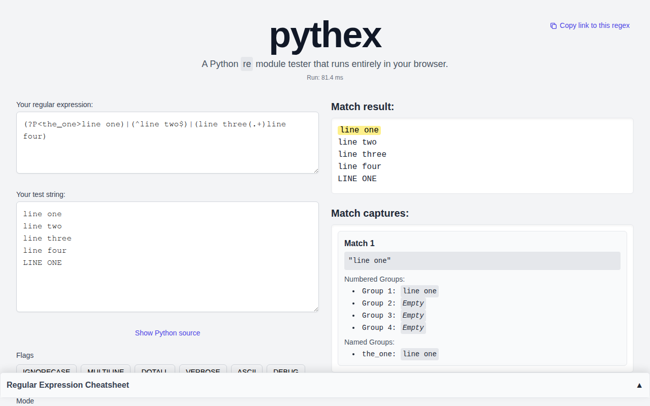 Screenshot of Pythex