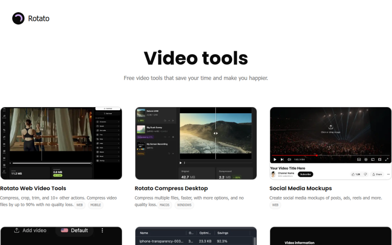 Screenshot of Rotato video tools