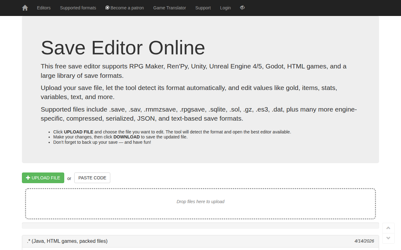 Screenshot of Save Editor Online