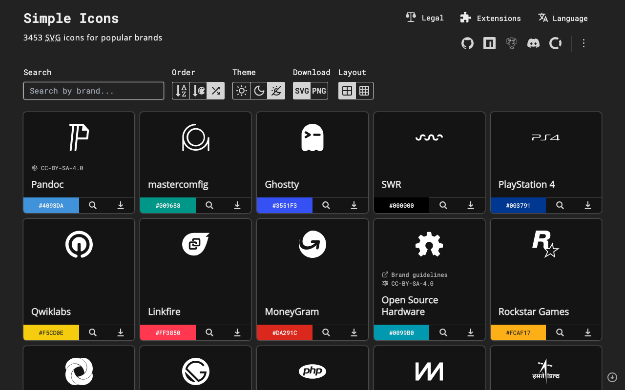 Screenshot of Simple Icons