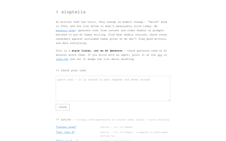 Screenshot of sloptells