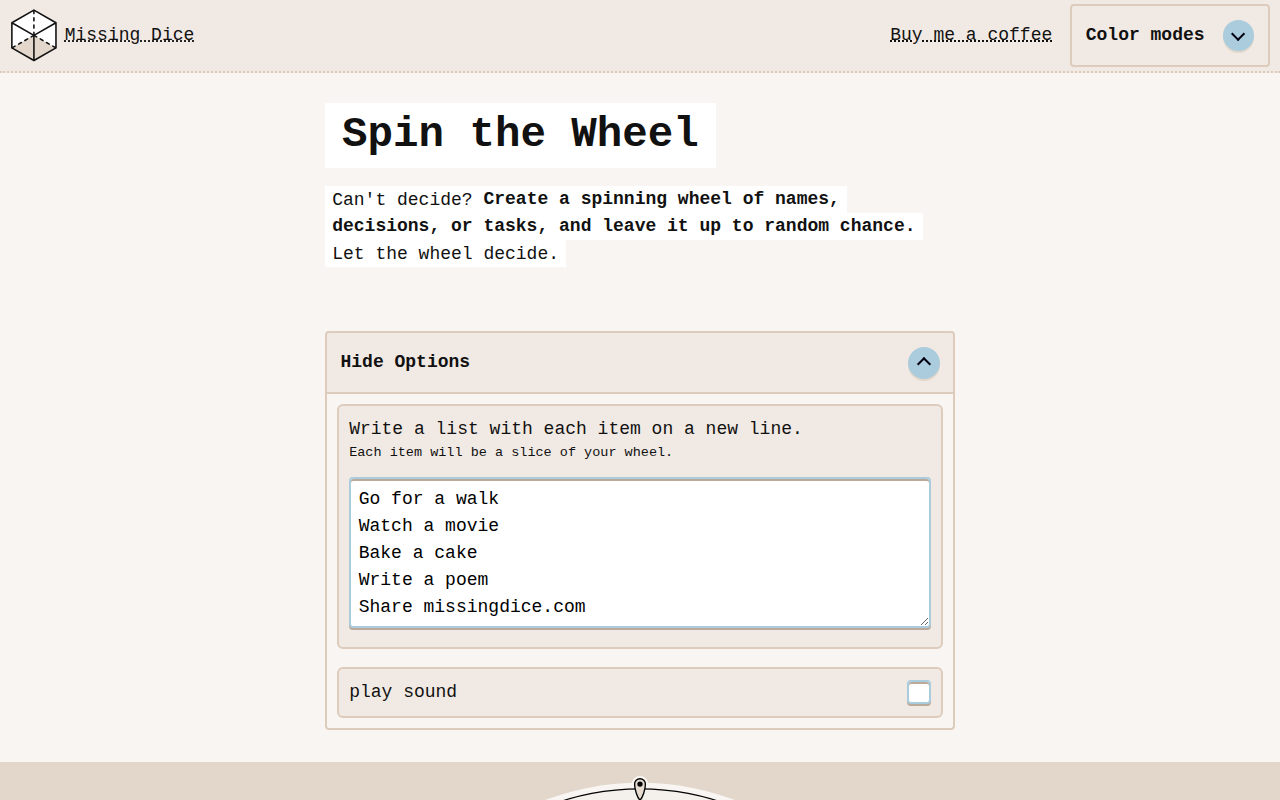 Screenshot of Spin the Wheel