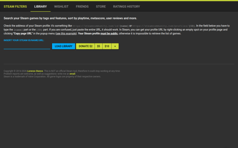 Screenshot of Steam library filters