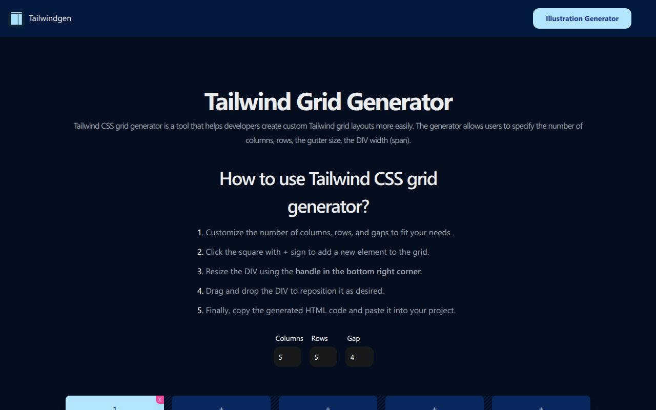 Screenshot of Tailwind Grid Generator
