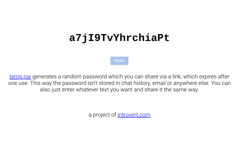 Screenshot of Temporary Password