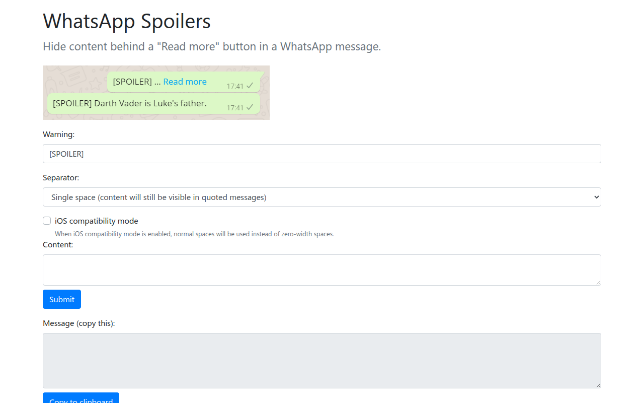 Screenshot of WhatsApp Spoilers