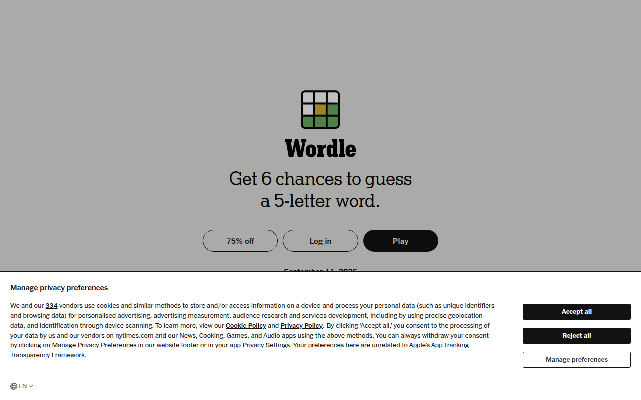 Screenshot of Wordle
